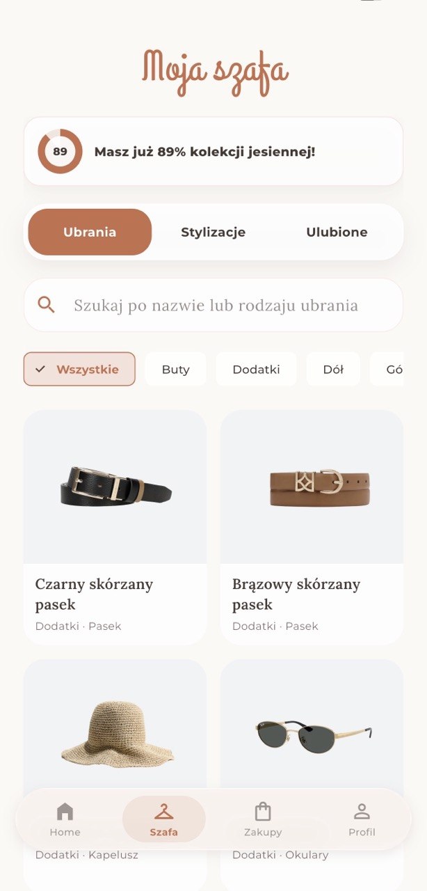 Zakładka Moja szafa, ubrania